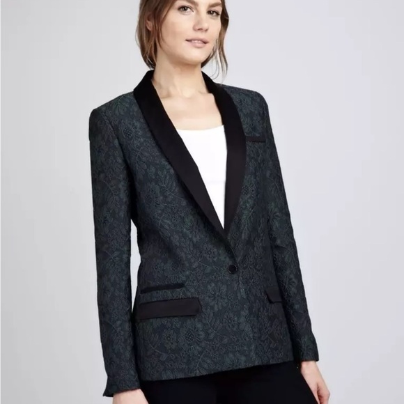 NWT Elizabeth and James Blazer Jacket New Dixie Dark Emerald Green Black Size 10 - Picture 1 of 7